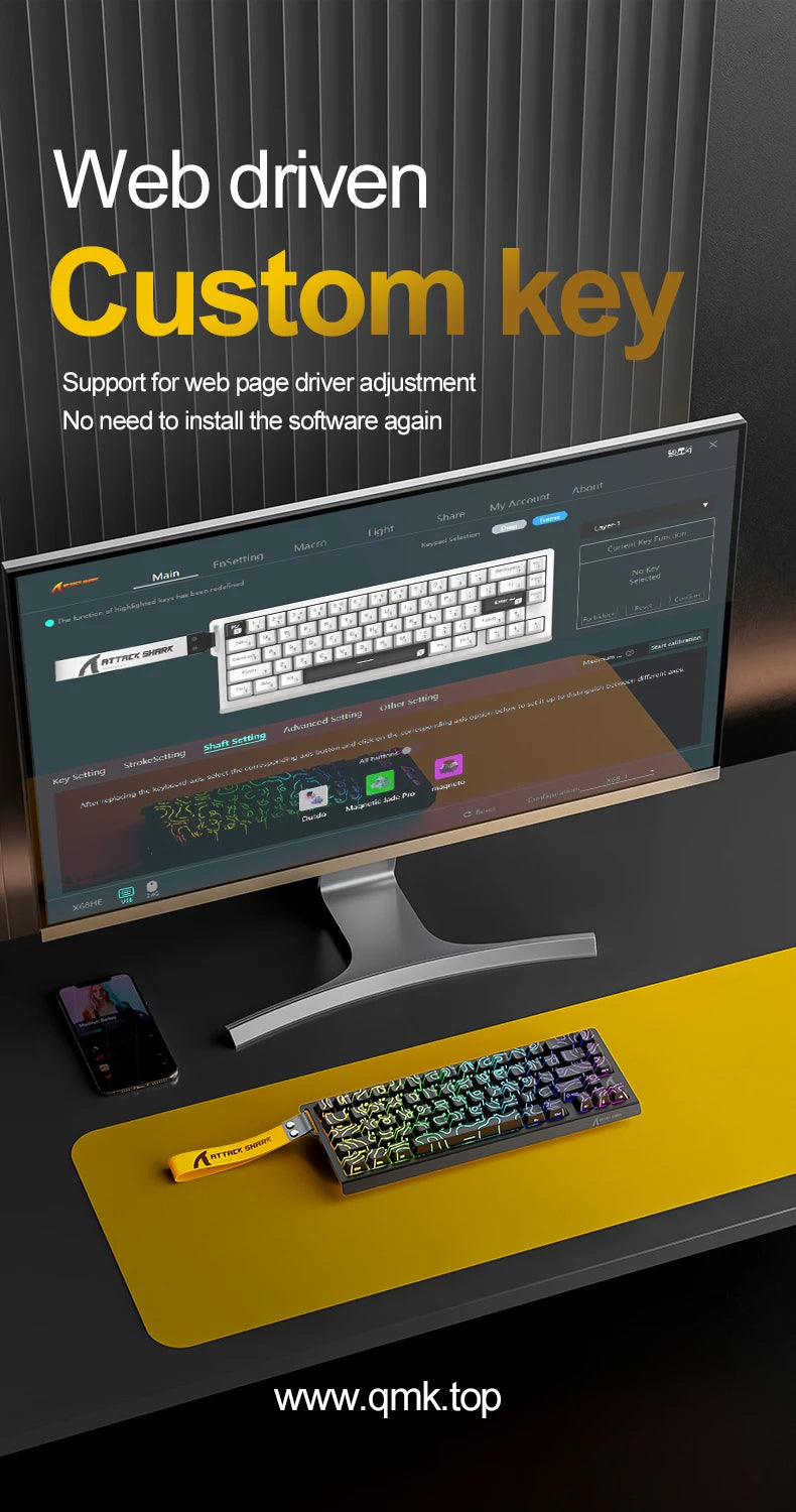 ATTACK SHARK X68HE Magnetic Keyboard Red Wired Mechanical for Gaming 0.01mm Rapid Trigger 8000Hz