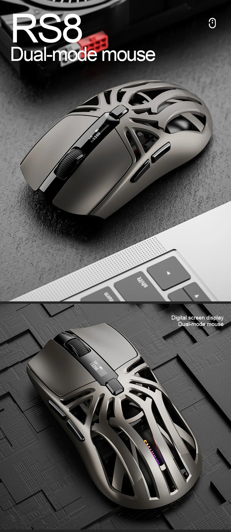 SMAILWOLF RS8 Bluetooth wireless 2.4g gaming mouse triple-mode lightweight e-sports gaming 10000DPI