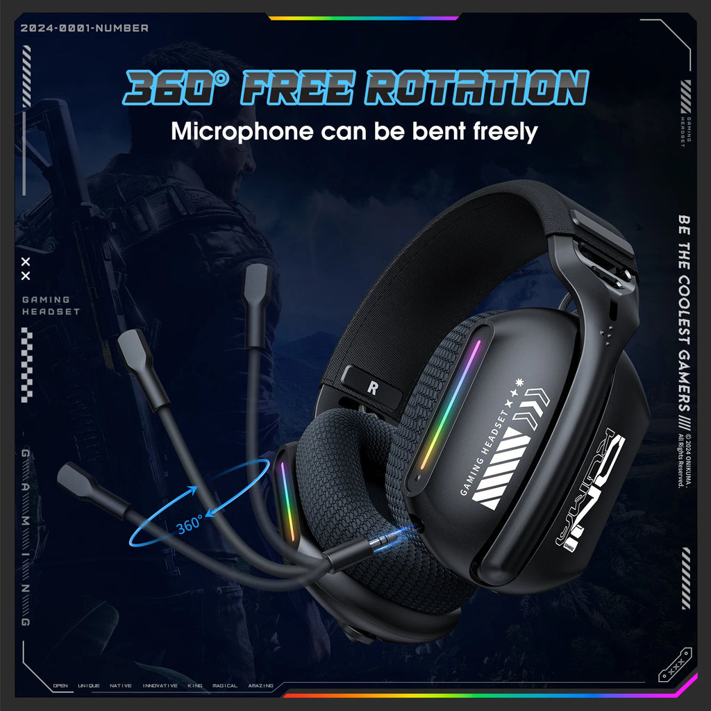 ONIKUMA Gt808 Three Modes with Mic E-Sports Wireless Gaming Headset RGB Lighting Supports Bluetooth