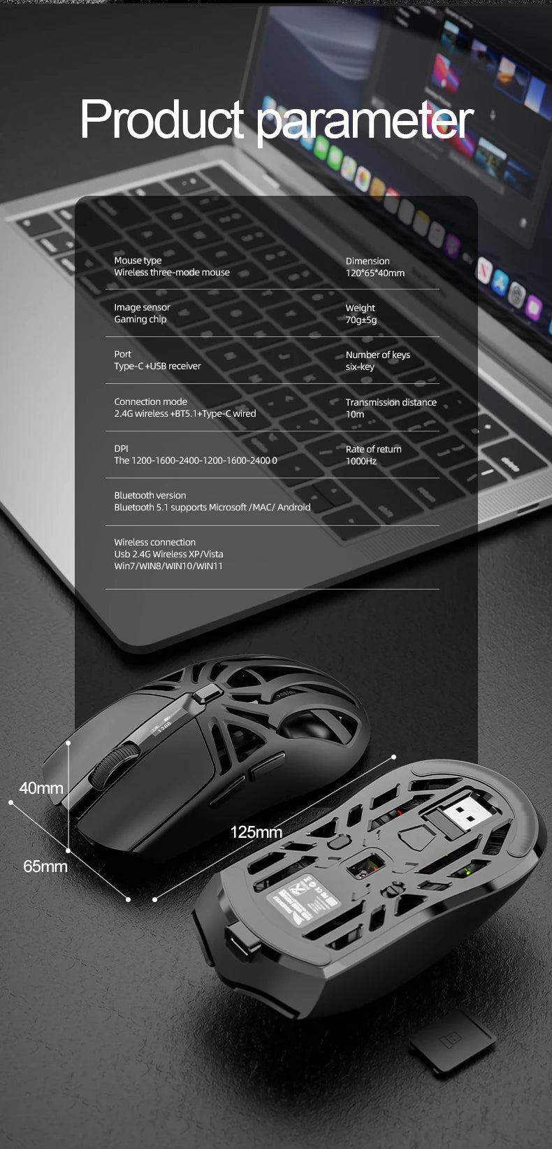 SMAILWOLF RS8 Bluetooth wireless 2.4g gaming mouse triple-mode lightweight e-sports gaming 10000DPI