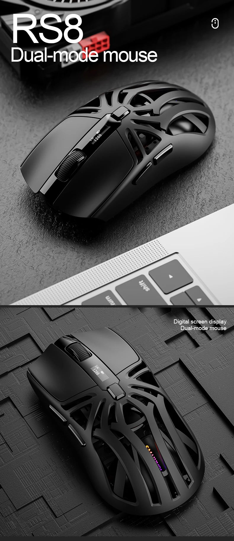 SMAILWOLF RS8 Bluetooth wireless 2.4g gaming mouse triple-mode lightweight e-sports gaming 10000DPI