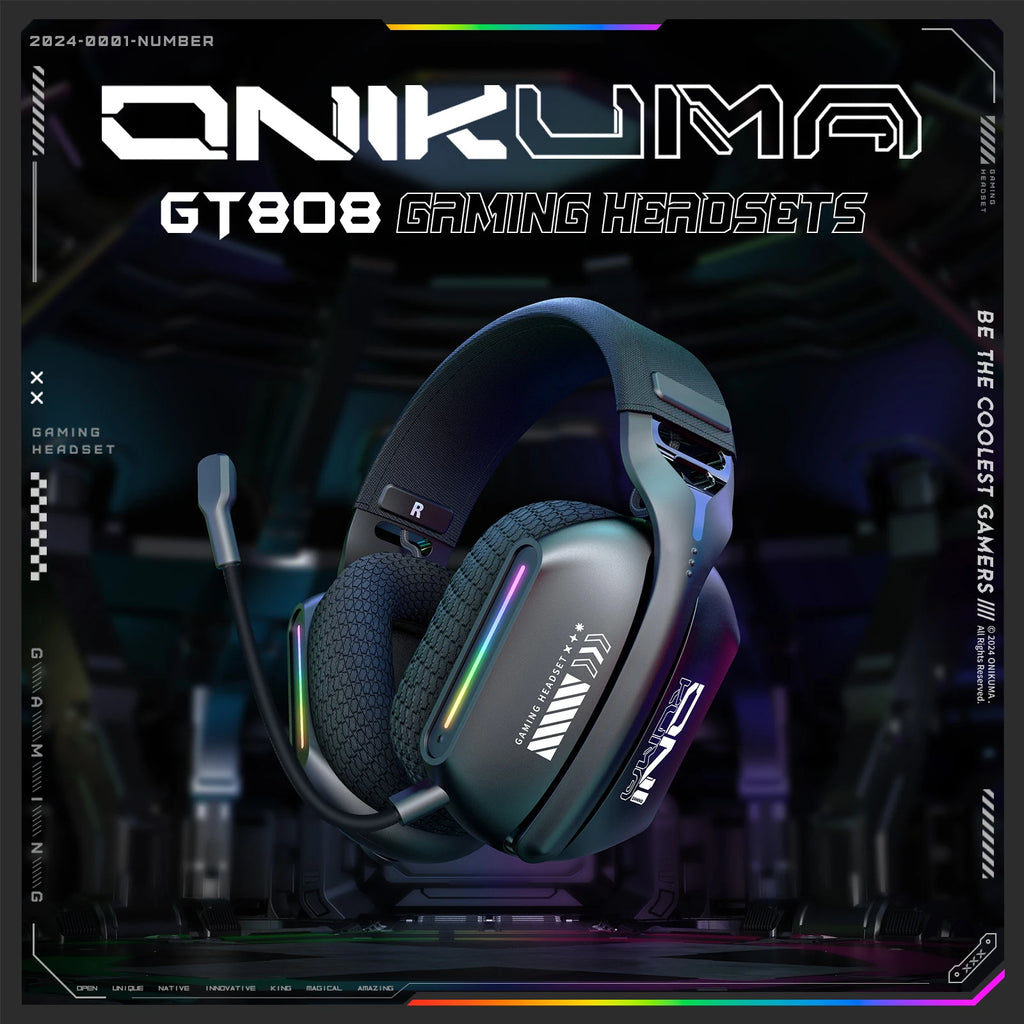 ONIKUMA Gt808 Three Modes with Mic E-Sports Wireless Gaming Headset RGB Lighting Supports Bluetooth