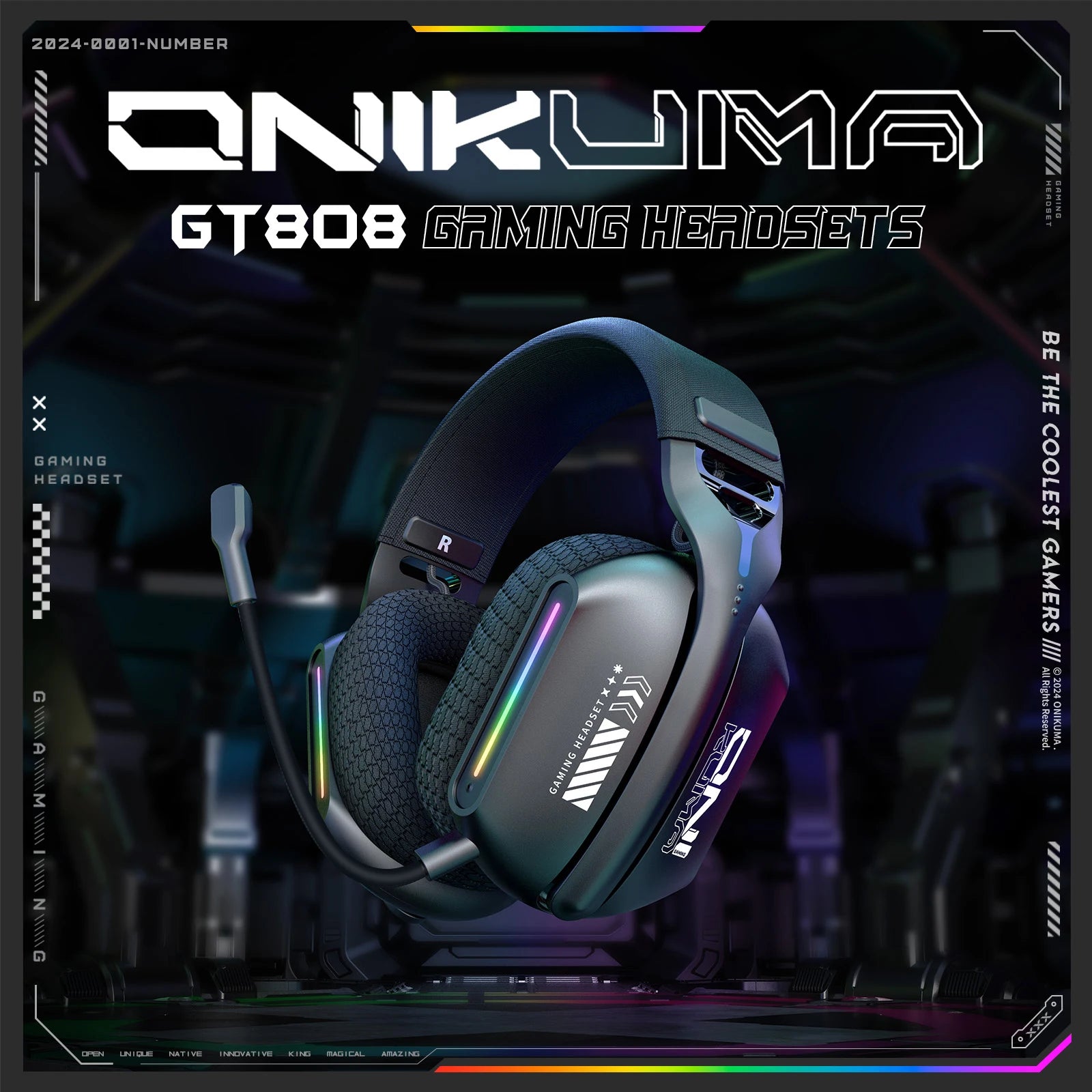 ONIKUMA Gt808 Three Modes with Mic E-Sports Wireless Gaming Headset RGB Lighting Supports Bluetooth