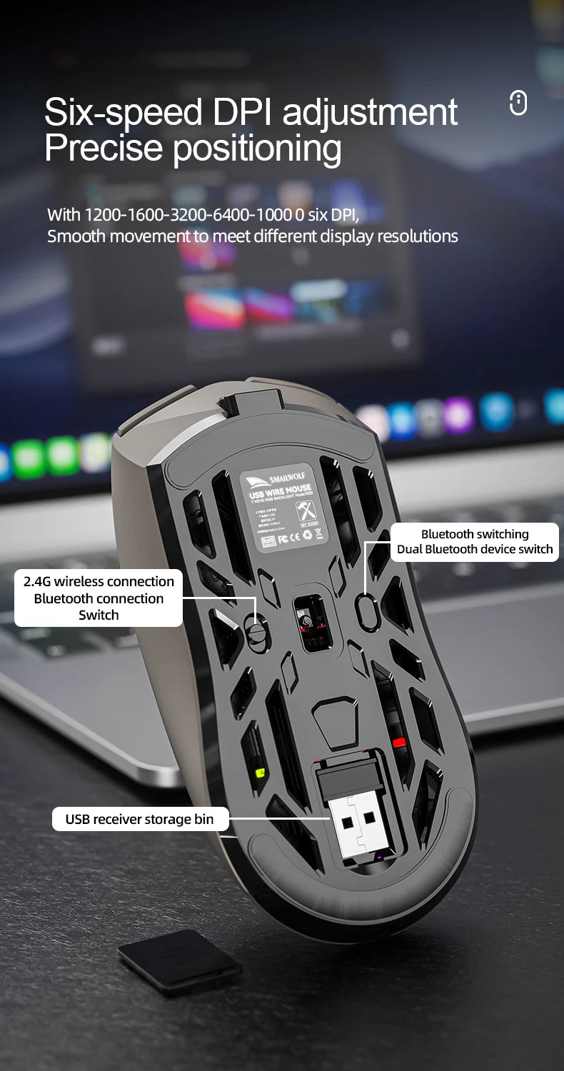 SMAILWOLF RS8 Bluetooth wireless 2.4g gaming mouse triple-mode lightweight e-sports gaming 10000DPI