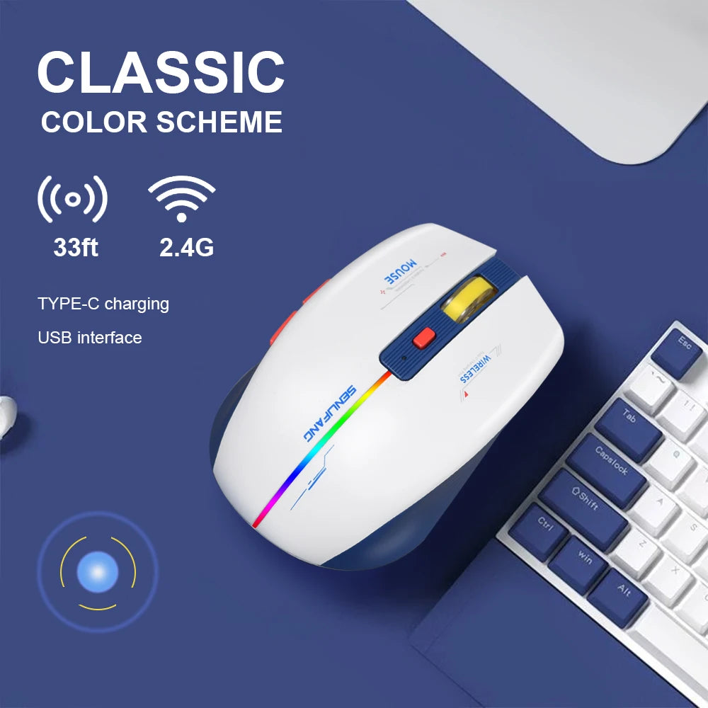 LT-T19 Ergonomic Rechargeable Gaming Mouse USB 2.4G Wireless RGB Light Desktop Gaming Mice