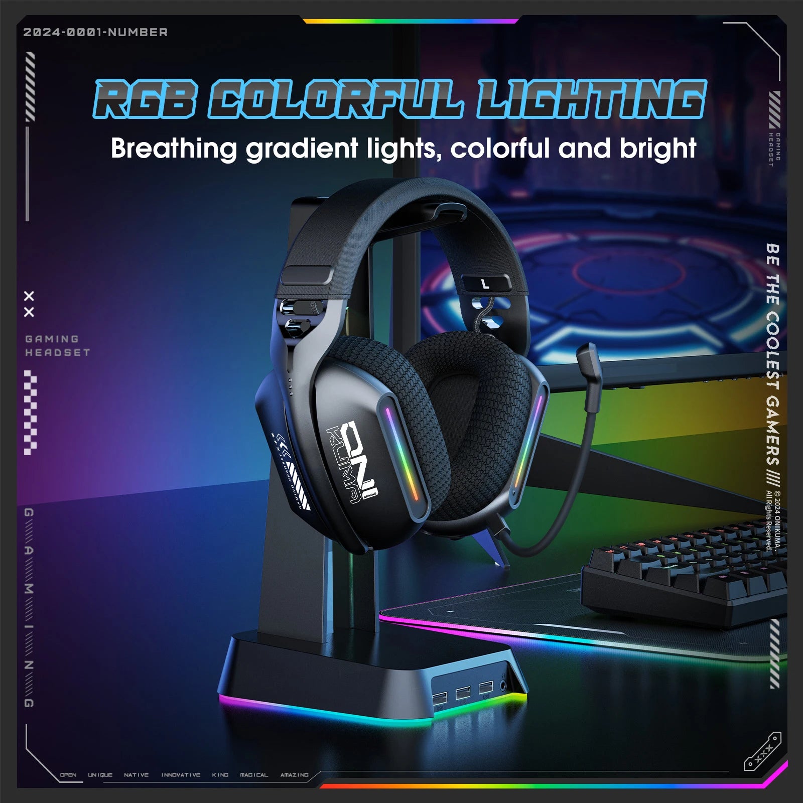 ONIKUMA Gt808 Three Modes with Mic E-Sports Wireless Gaming Headset RGB Lighting Supports Bluetooth