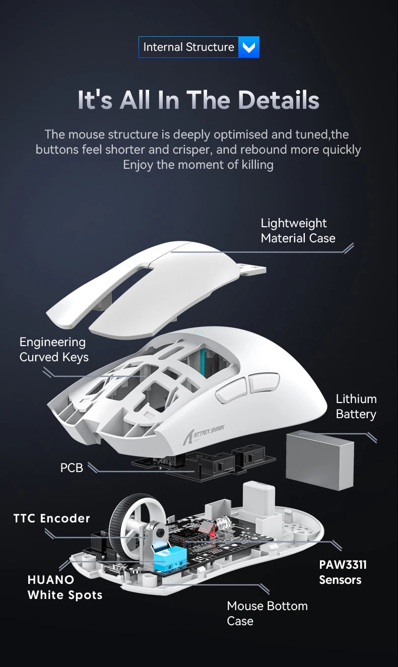 ATTACK SHARK X11 Gaming Mouse Wireless With Macro Magnetic RGB Docking Charger for Non Stop Gaming