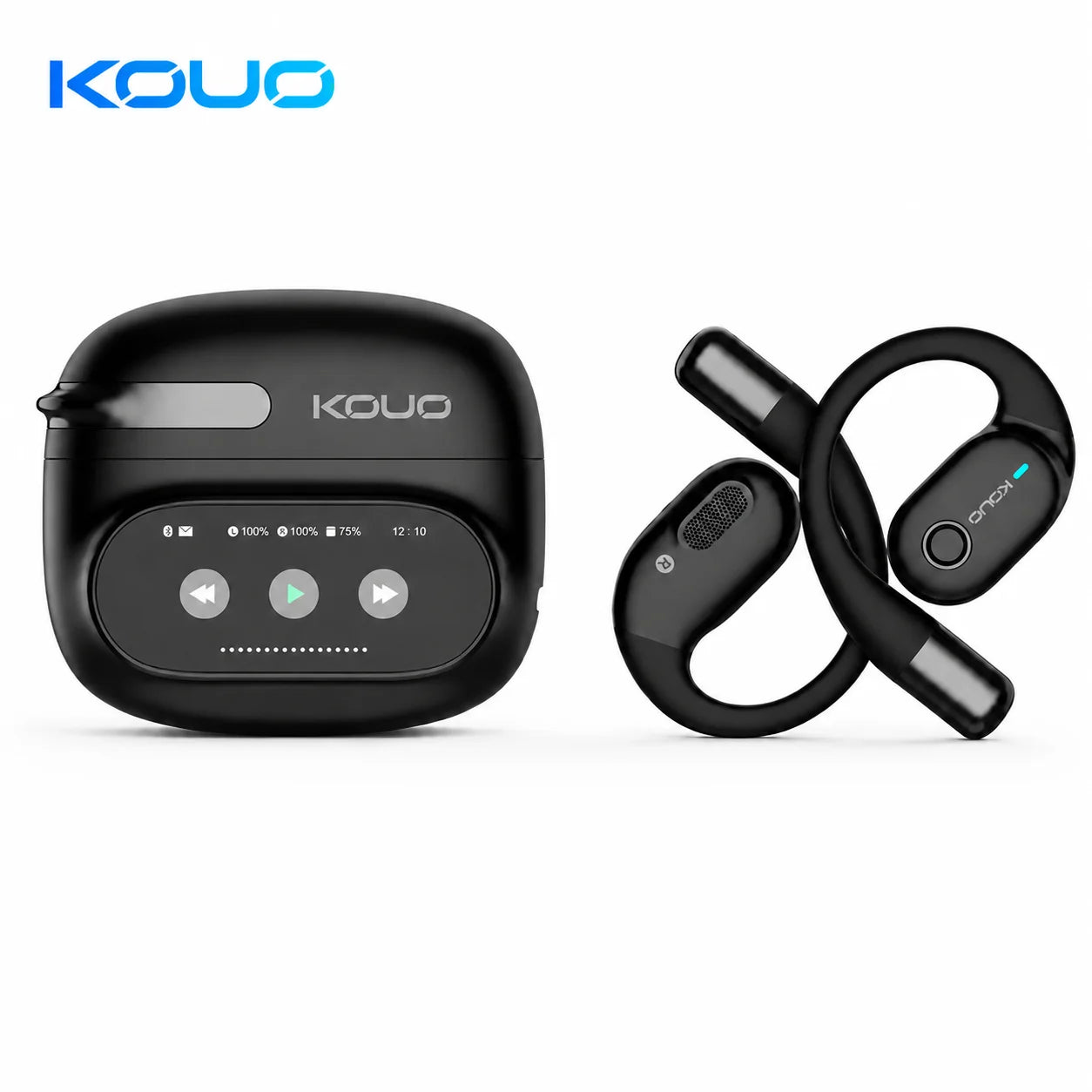 KOUO Aether O1 AI Translator Earbuds — Smart Screen, 144 Languages & ANC
