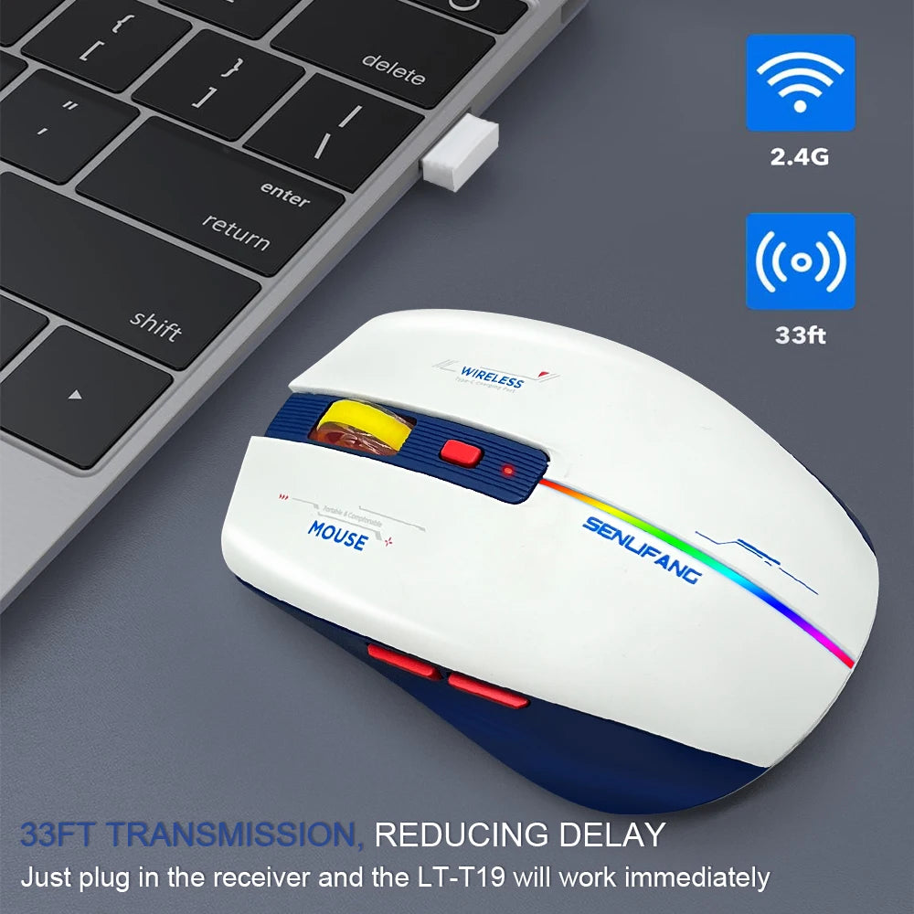 LT-T19 Ergonomic Rechargeable Gaming Mouse USB 2.4G Wireless RGB Light Desktop Gaming Mice