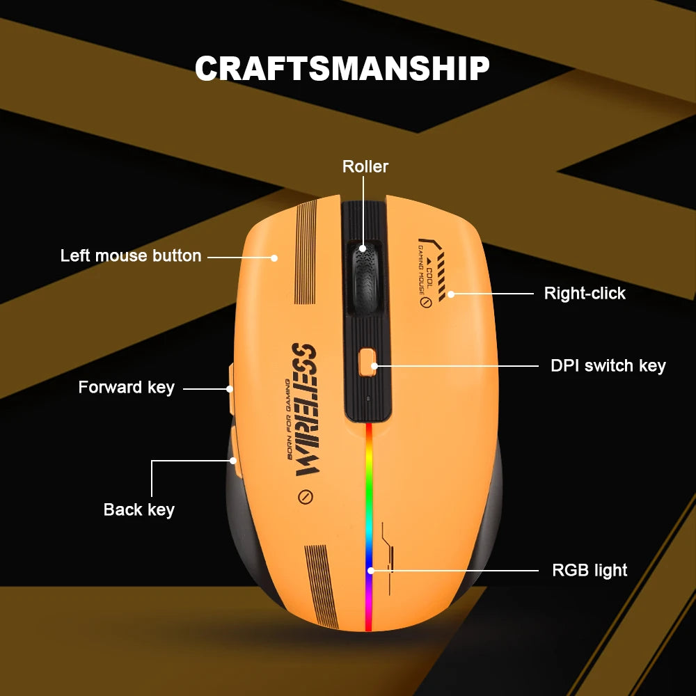LT-T19 Ergonomic Rechargeable Gaming Mouse USB 2.4G Wireless RGB Light Desktop Gaming Mice