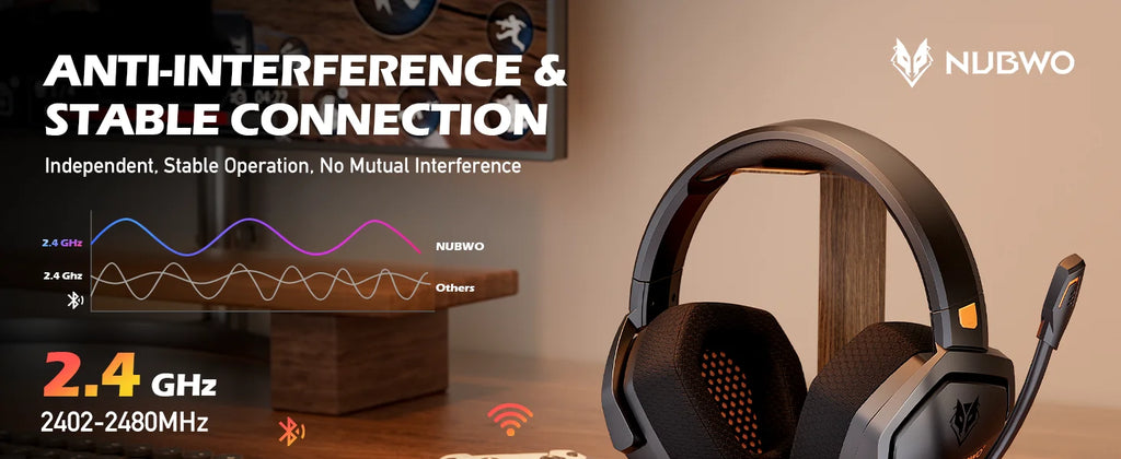 NUBWO G06 Dual Wireless Gaming Headphones 2.4GHz Bluetooth 5.3 with Microphone for PS5, PS4, PC, Mobile