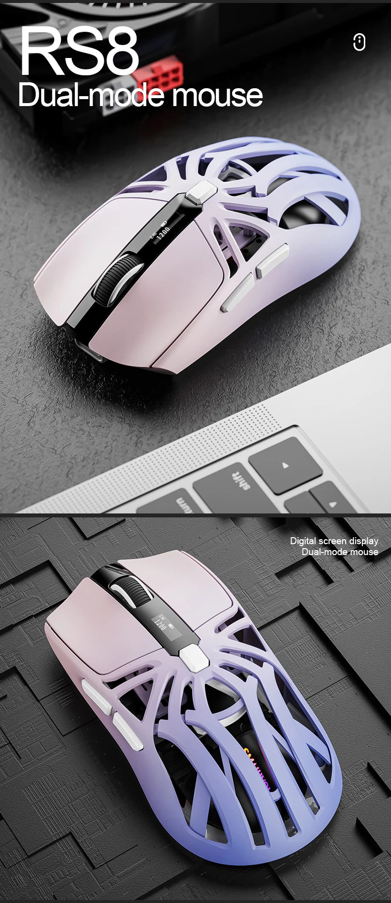 SMAILWOLF RS8 Bluetooth wireless 2.4g gaming mouse triple-mode lightweight e-sports gaming 10000DPI