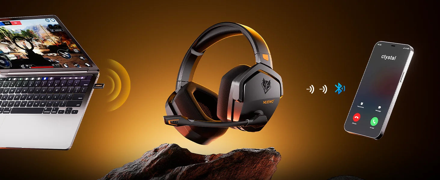 NUBWO G06 Dual Wireless Gaming Headphones 2.4GHz Bluetooth 5.3 with Microphone for PS5, PS4, PC, Mobile