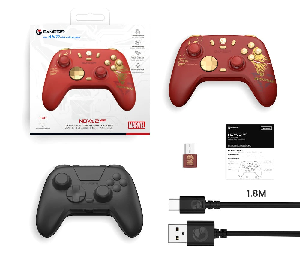 GAMESIR Nova 2 Lite Iron Man Edition Wireless controller | TMR Joysticks & Motion Control | Xbox, PS5, PS4, PC