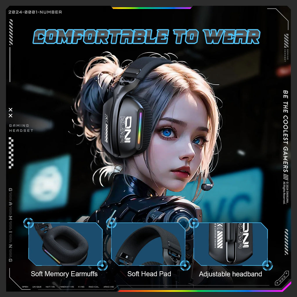 ONIKUMA Gt808 Three Modes with Mic E-Sports Wireless Gaming Headset RGB Lighting Supports Bluetooth