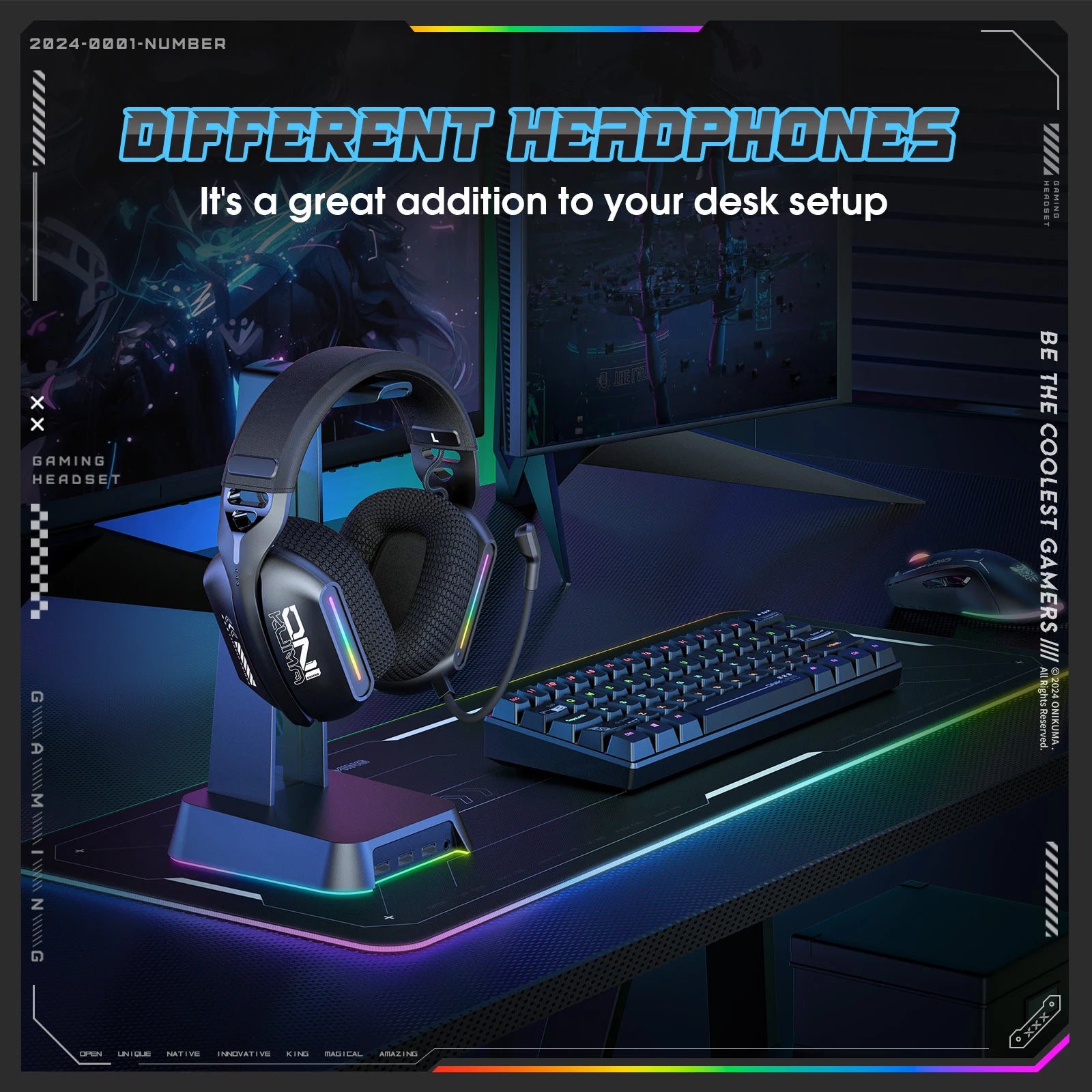 ONIKUMA Gt808 Three Modes with Mic E-Sports Wireless Gaming Headset RGB Lighting Supports Bluetooth