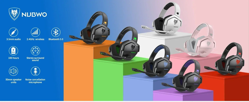 NUBWO G06 Dual Wireless Gaming Headphones 2.4GHz Bluetooth 5.3 with Microphone for PS5, PS4, PC, Mobile