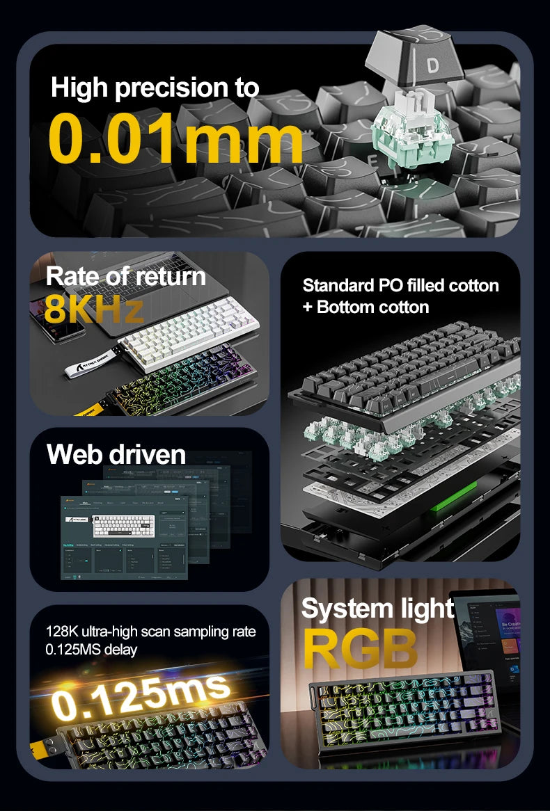 ATTACK SHARK X68HE Magnetic Keyboard Red Wired Mechanical for Gaming 0.01mm Rapid Trigger 8000Hz