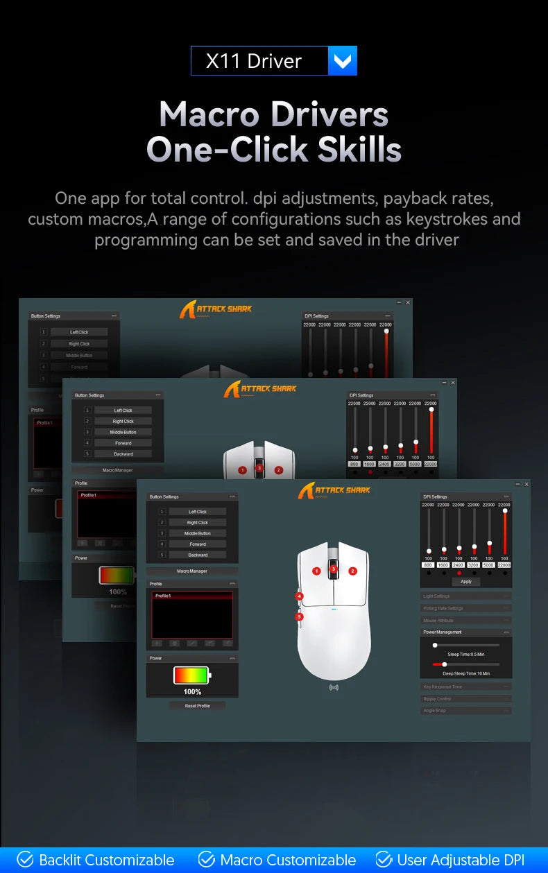 ATTACK SHARK X11 Wireless Mouse,Bluetooth/2.4G/wired Tri-Mode Mouse With RGB Magnetic charging dock for Non Stop Gaming