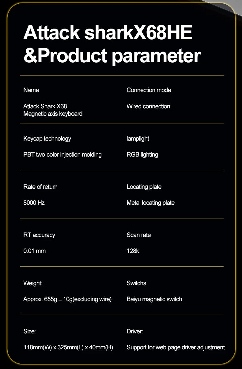 ATTACK SHARK X68HE Magnetic Keyboard Red Wired Mechanical for Gaming 0.01mm Rapid Trigger 8000Hz