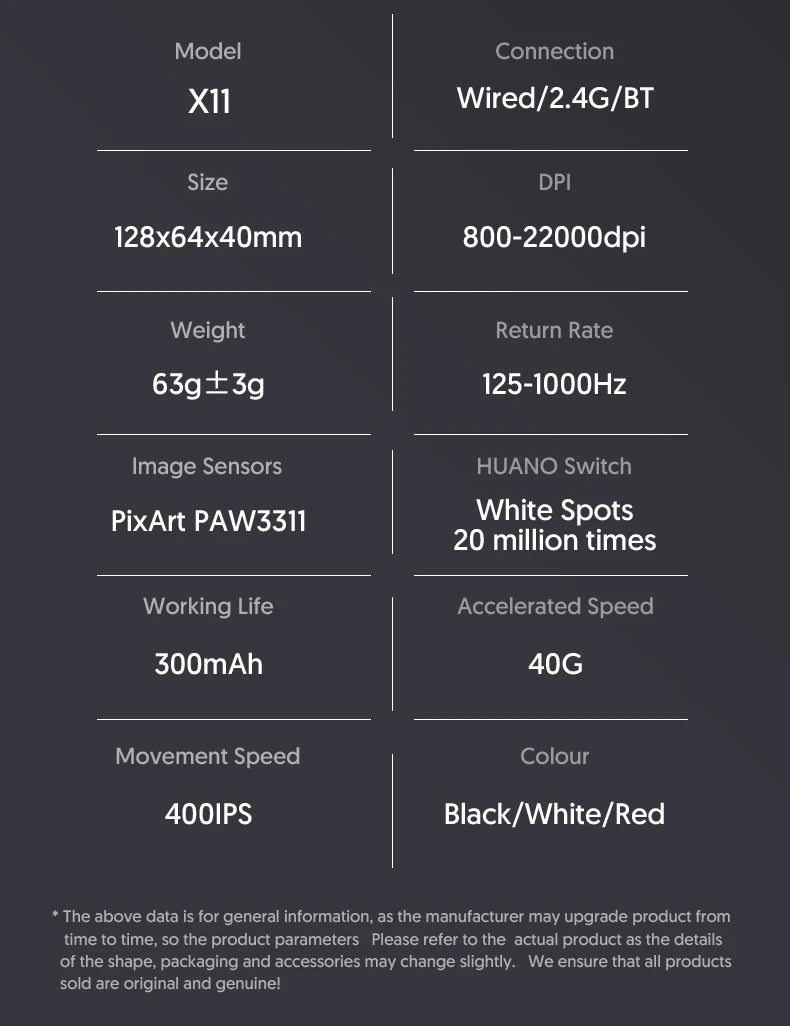 ATTACK SHARK X11 Wireless Mouse,Bluetooth/2.4G/wired Tri-Mode Mouse With RGB Magnetic charging dock for Non Stop Gaming