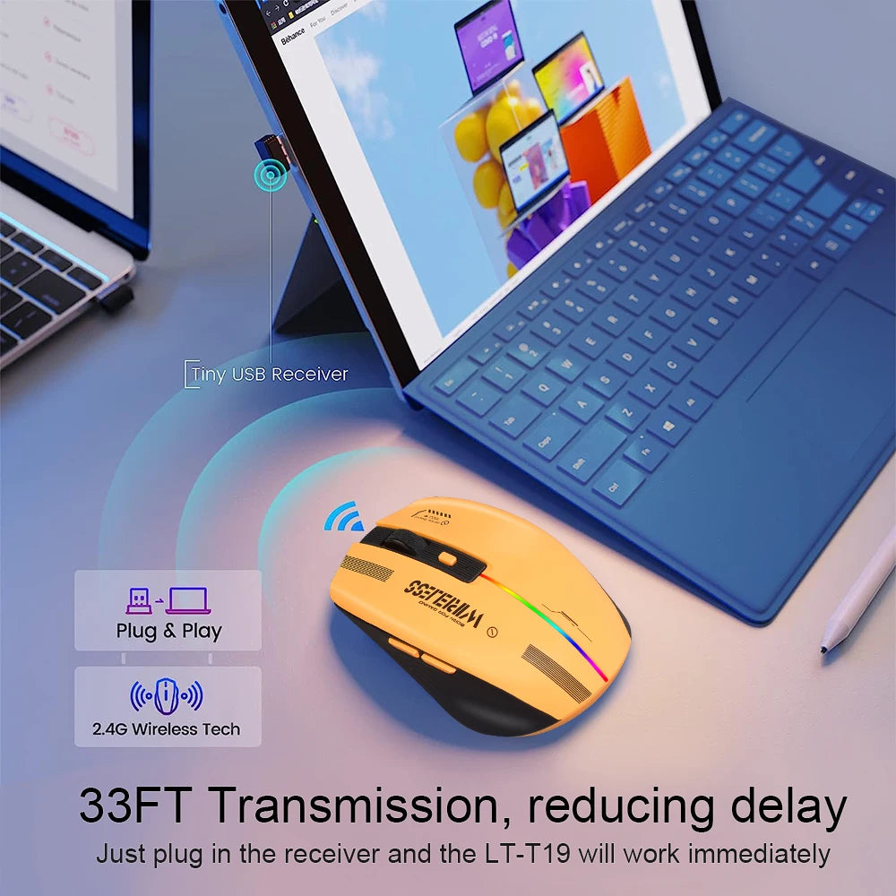 LT-T19 Ergonomic Rechargeable Gaming Mouse USB 2.4G Wireless RGB Light Desktop Gaming Mice