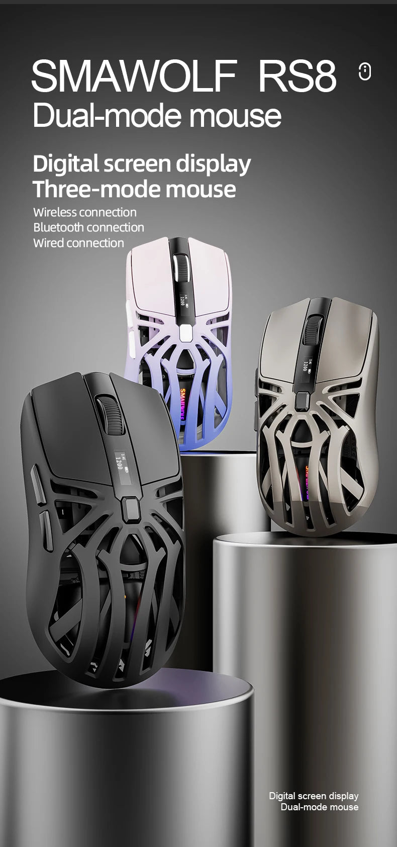 SMAILWOLF RS8 Bluetooth wireless 2.4g gaming mouse triple-mode lightweight e-sports gaming 10000DPI