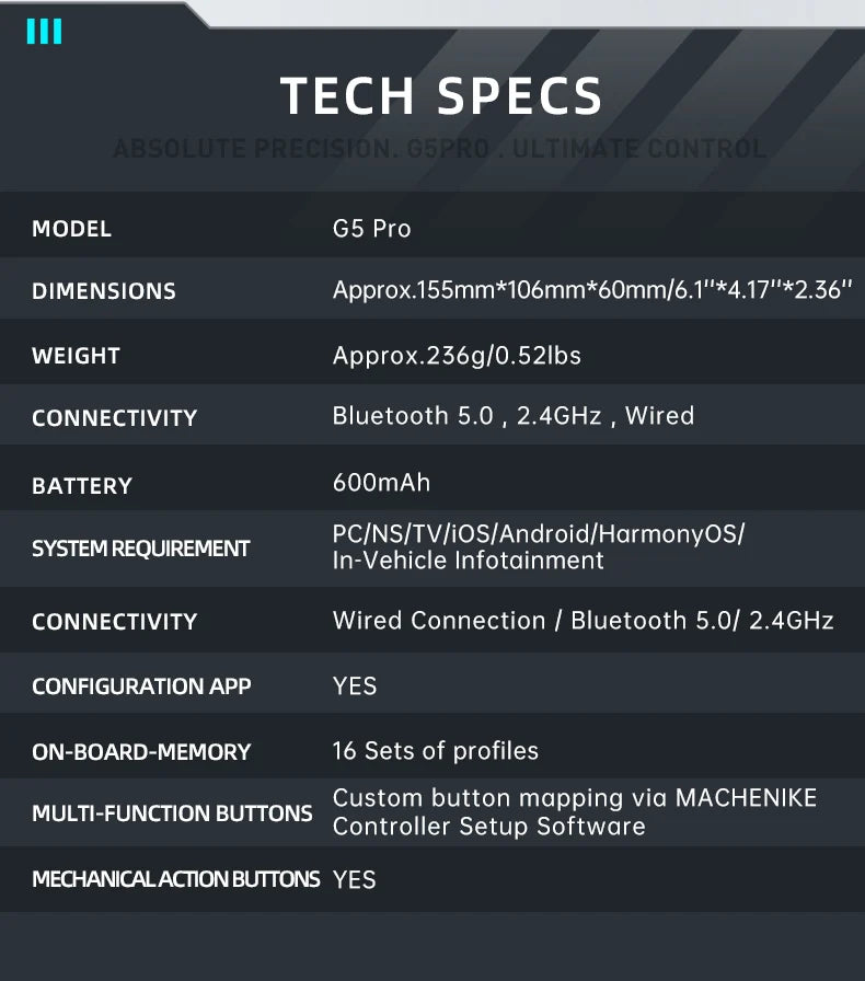 MACHENIKE G5 Pro Elite Wireless Controller — Hall Trigger & Mecha Buttons | PC, PS5, PS4, Xbox