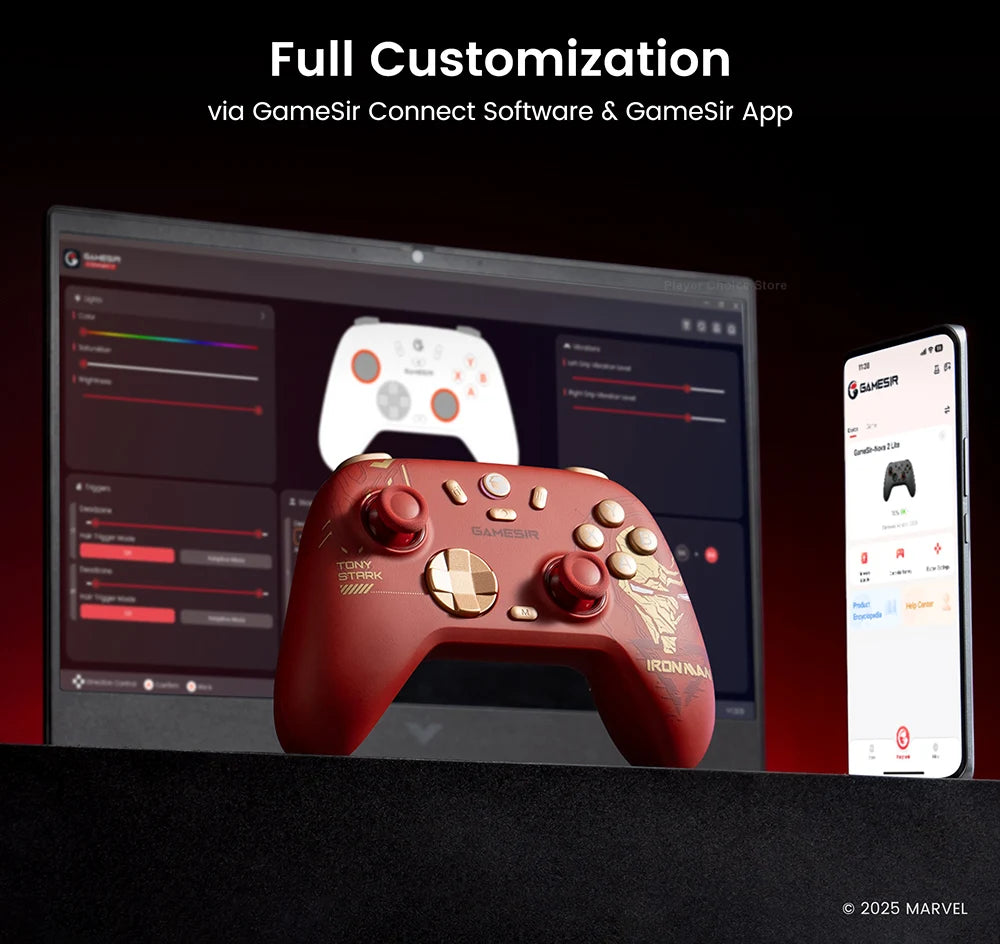 GAMESIR Nova 2 Lite Iron Man Edition Wireless controller | TMR Joysticks & Motion Control | Xbox, PS5, PS4, PC