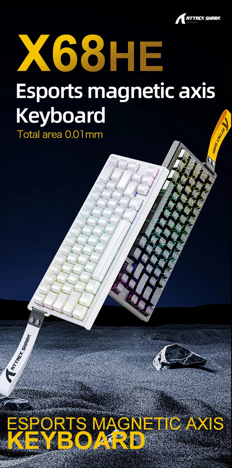 ATTACK SHARK X68HE Magnetic Keyboard Red Wired Mechanical for Gaming 0.01mm Rapid Trigger 8000Hz