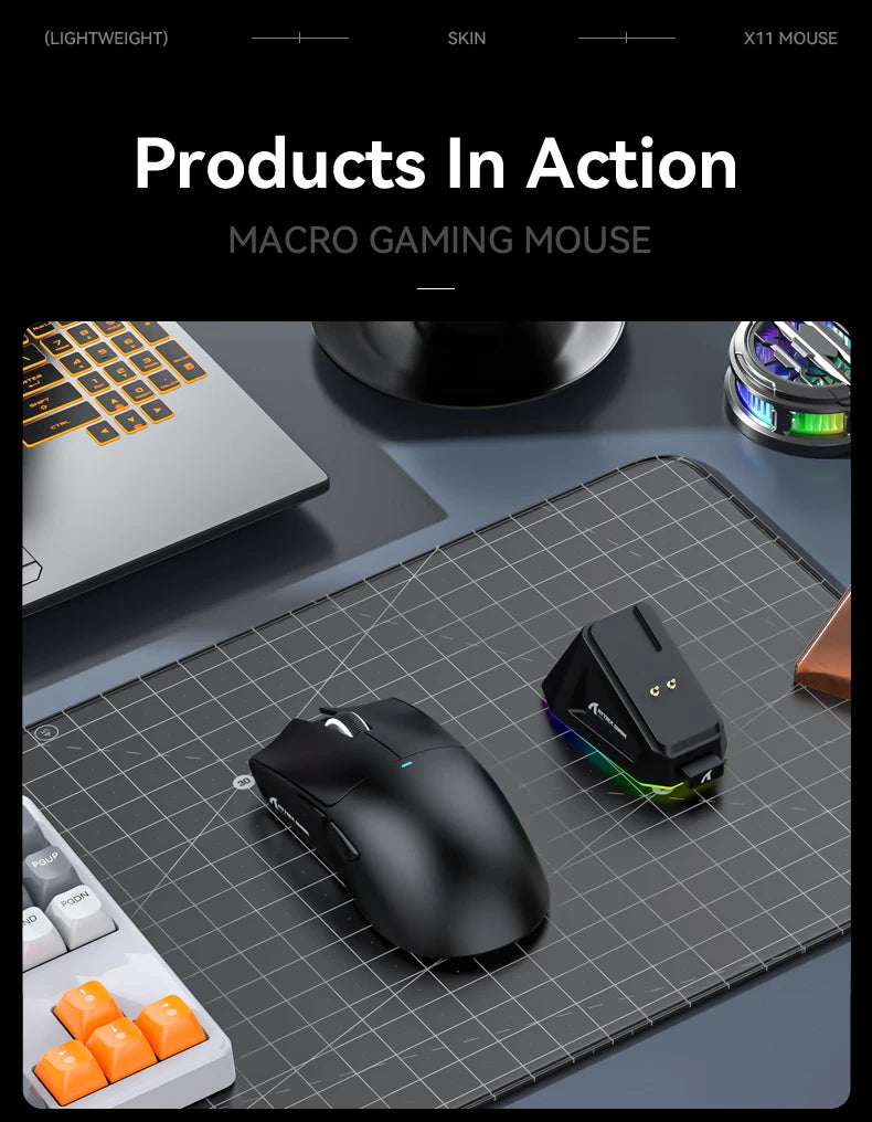ATTACK SHARK X11 Wireless Mouse,Bluetooth/2.4G/wired Tri-Mode Mouse With RGB Magnetic charging dock for Non Stop Gaming