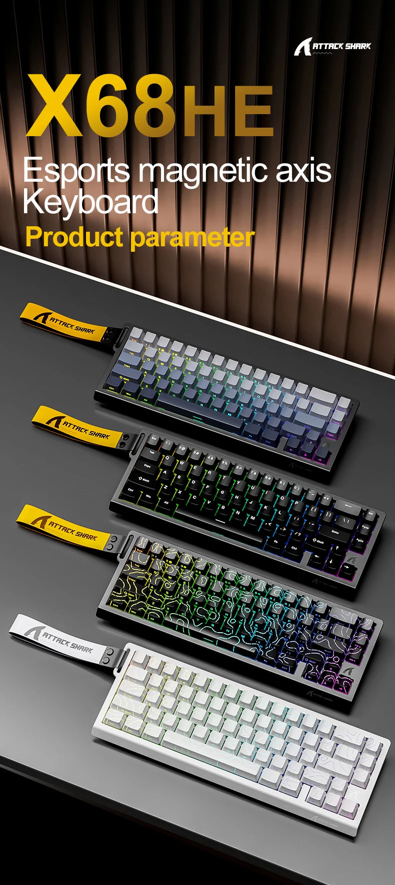 ATTACK SHARK X68HE Magnetic Keyboard Red Wired Mechanical for Gaming 0.01mm Rapid Trigger 8000Hz