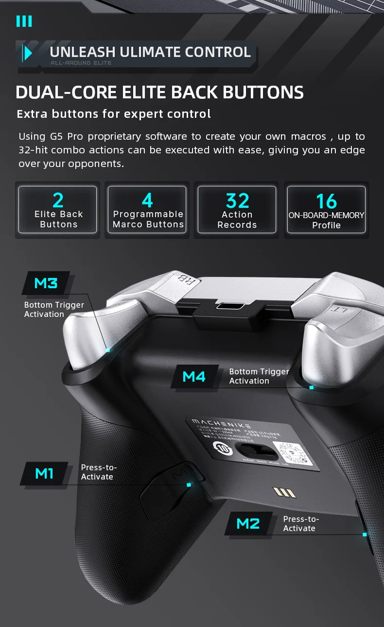 MACHENIKE G5 Pro Elite Wireless Controller — Hall Trigger & Mecha Buttons | PC, PS5, PS4, Xbox